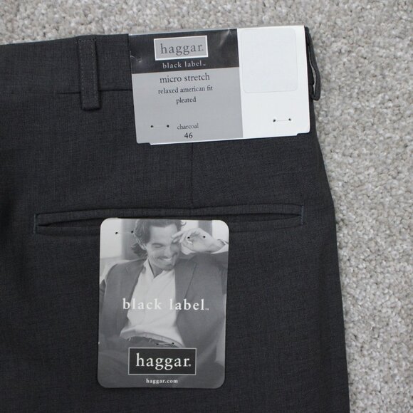 Haggar Black Label Dress Pants NWT Mens 46 Charcoal Pleated Relaxed Unhemmed - Picture 1 of 12